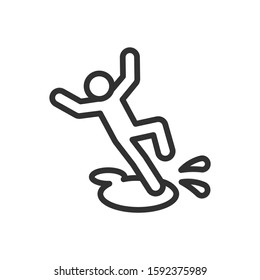 man slipped, the wet floor, watch your step , Caution, accident , linear icon. Editable stroke