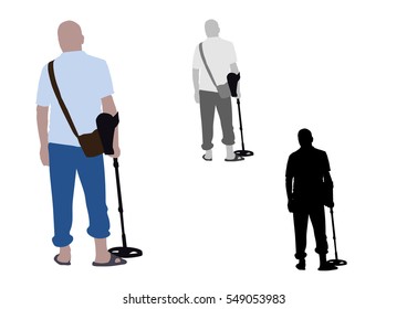 Man with slippers and bag using metal detector