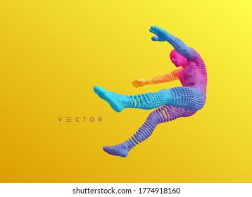 Man slipping and falling. Man floating and hovering in the air. 3D Vector illustration.