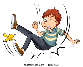 Man slipping on banana skin illustration