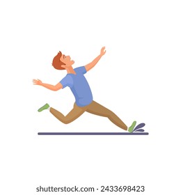 Man slipping in puddle of water with splashes, male character falling vector illustration