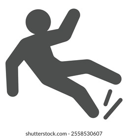 Man slips warning solid icon, labor protection, worker safety concept. Vector graphics. Human with wet floor sign on white background, glyph style icon for mobile or web design