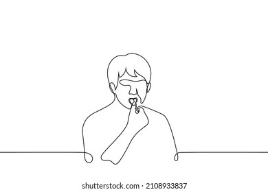 man slobbering finger - one line drawing vector. concept of licking your finger after delicious meal, moisten finger to open something or turn the page 