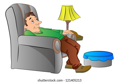 Man Slouching on a Lazy Chair or couch, vector illustration