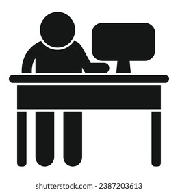 Der Mann am Smart Desk arbeitet Symbol einfache Vektorgrafik. Büroarbeit. Business-Spaß