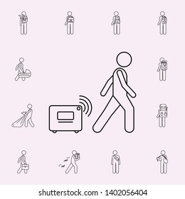 man with smart luggage illustration icon. Male Bag and luggage icons universal set for web and mobile