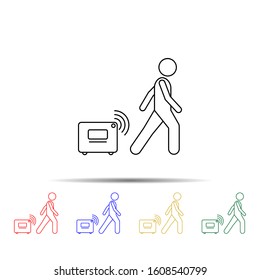 man with smart luggage multi color style icon. Simple thin line, outline vector of vmle bag and luggage icons for ui and ux, website or mobile application