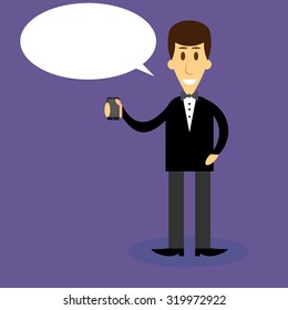 Man with smart phone bubble speech. Communication mobile technology, business and telephone, vector graphic illustration