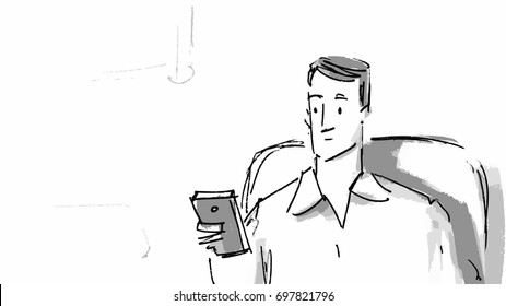 Hombre con un teléfono inteligente sentado en un sofá