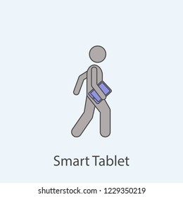 man with smart tablet 2 colored line icon. Simple colored element illustration. Outline symbol design from man with bag set