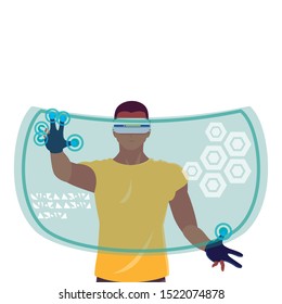 Man with smartglasses design, Augmented reality virtual technology device and modern theme Vector illustration