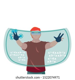 Man with smartglasses design, Augmented reality virtual technology device and modern theme Vector illustration
