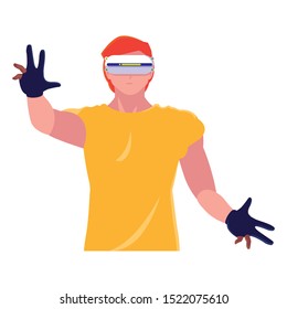 Man with smartglasses design, Augmented reality virtual technology device and modern theme Vector illustration