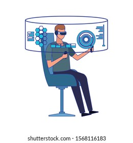 Man with smartglasses design, Augmented reality virtual technology device and modern theme Vector illustration
