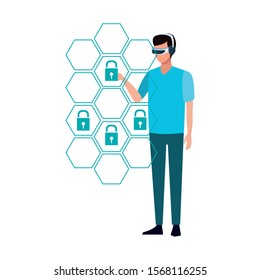 Man with smartglasses design, Augmented reality virtual technology device and modern theme Vector illustration