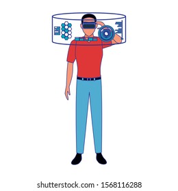 Man with smartglasses design, Augmented reality virtual technology device and modern theme Vector illustration