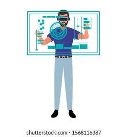Man with smartglasses design, Augmented reality virtual technology device and modern theme Vector illustration