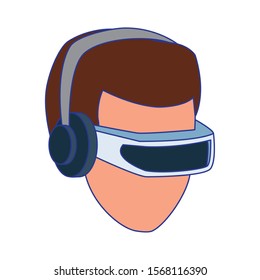 Man with smartglasses design, Augmented reality virtual technology device and modern theme Vector illustration