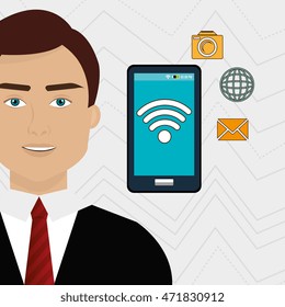 man smartphone app global vector illustration graphic eps 10