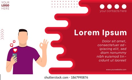 Hombre con plantilla de banner para smartphone