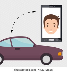 man in smartphone with car web vector illustration design