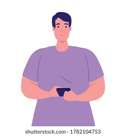 Man with smartphone chatting design, Message chat and communication theme Vector illustration
