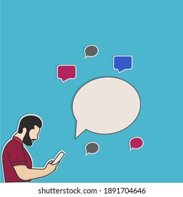 Man and SMARTPHONE for communication with client, work from home vector