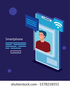 Man with smartphone design, Digital technology communication social media internet and web theme Vector illustration