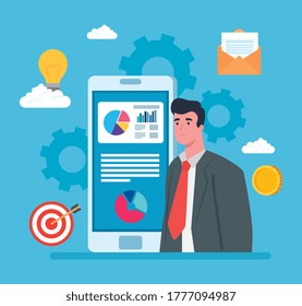 man with smartphone design, Start up plan idea strategy and marketing theme Vector illustration