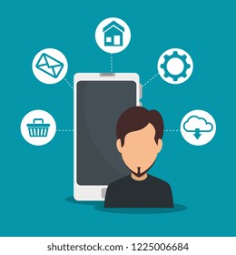 man with smartphone and digital apps technology