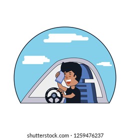 man with smartphone and driver