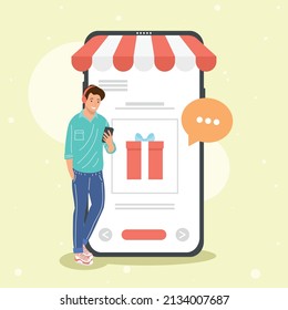 man with smartphone ecommerce technology
