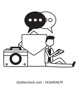 man smartphone email camera chatting social media digital vector illustration  