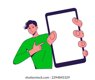 Man with smartphone empty screen mobile phone