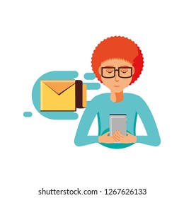 man with smartphone and envelope mail