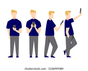 man with smartphone gesture flat vector illustration 