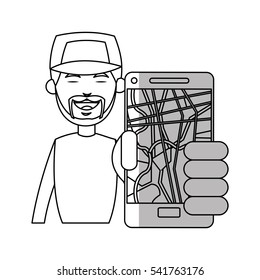 Man and smartphone with gps app design