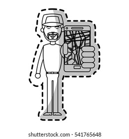 Man and smartphone with gps app design