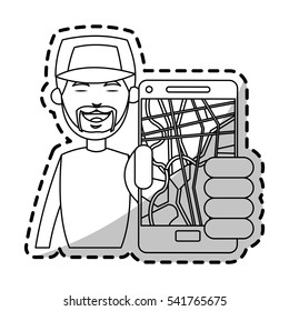 Man and smartphone with gps app design