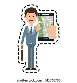 Man and smartphone with gps app design