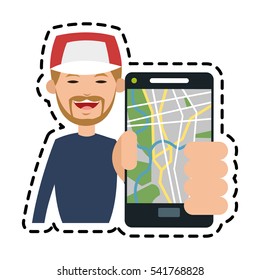 Man and smartphone with gps app design