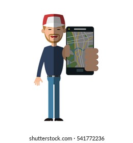 Man and smartphone with gps app design