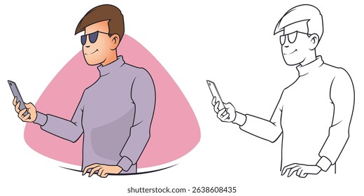 Man with smartphone in hand. Template for text messages, website, web landing page, presentation, social, promotion or print media. 