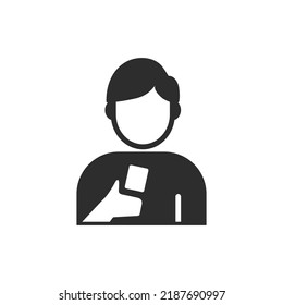 Man with a smartphone icon. Black and white symbol. Vector illustration