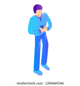Man with smartphone icon. Isometric of man with smartphone vector icon for web design isolated on white background