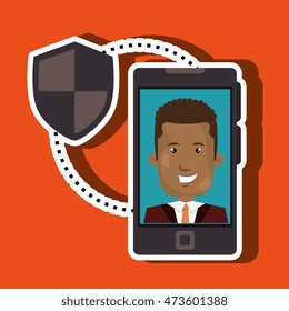 man smartphone insurance secure vector illustration eps 10