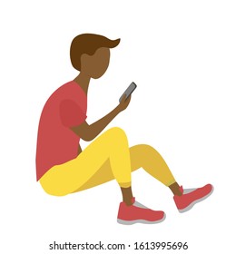 Man with smartphone. Isolated character on white background. Flat design. Can be used for illustration of articles, blogs, websites, stickers, booklets, flyers, landings, messengers.  Phone addiction.