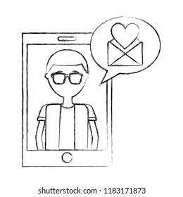 man smartphone message love heart romantic