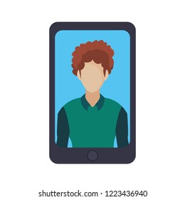 man in smartphone on white background