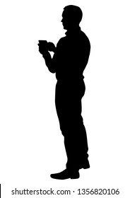 Man with smartphone on white background